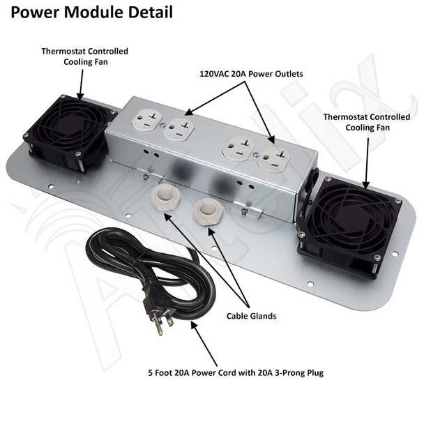 Altelix 28x24x16 120VAC 20A Steel NEMA Enclosure for UPS Power Systems with 19-Inch Wide 6U Rack Dual Cooling Fans 20A Power Outlets Power Cord