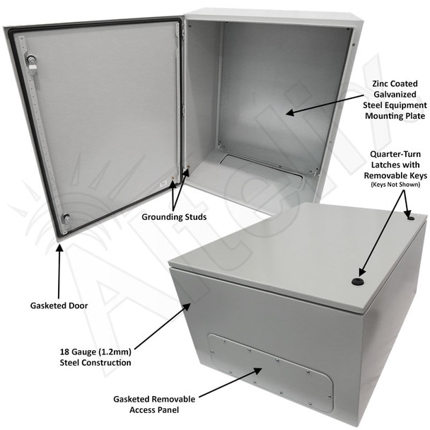 Altelix 32x24x16 NEMA 4X Steel Weatherproof Enclosure with Steel Equipment Mounting Plate