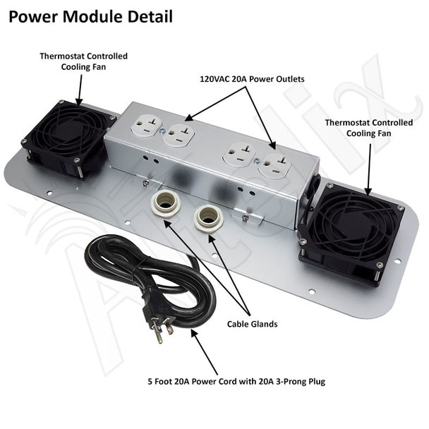 Altelix 32x24x16 120VAC 20A Steel NEMA Enclosure for UPS Power Systems with 19-Inch Wide 6U Rack Dual Cooling Fans 20A Power Outlets Power Cord