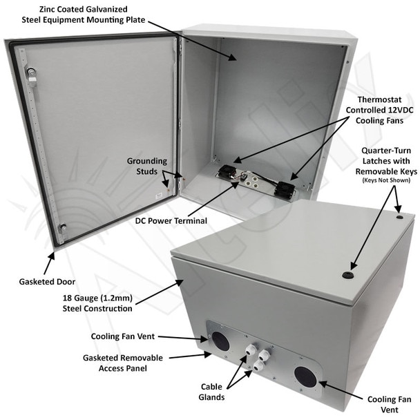 Altelix 32x24x16 Steel Weatherproof NEMA Enclosure with Dual 12 VDC Cooling Fans