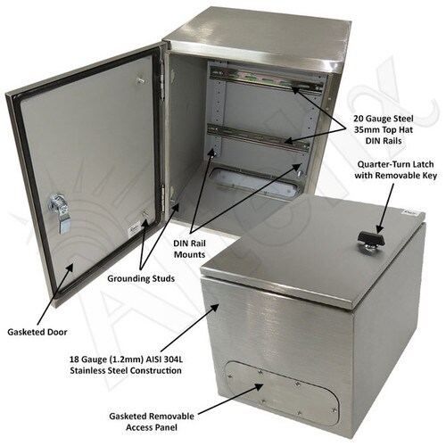 Altelix 16x12x12 Industrial DIN Rail NEMA 4X Stainless Steel Weatherproof Enclosure