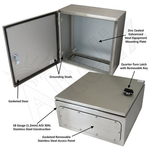Altelix 16x16x8 NEMA 4X Stainless Steel Weatherproof Enclosure with Steel Equipment Mounting Plate