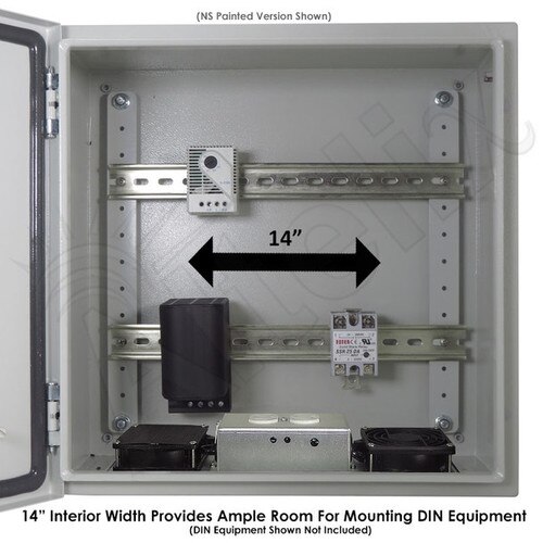 Altelix 16x16x8 Industrial DIN Rail Stainless Steel Weatherproof NEMA Enclosure with Dual Cooling Fans 120 VAC Outlets and Power Cord