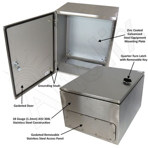 Altelix 20x16x12 NEMA 4X Stainless Steel Weatherproof Enclosure with Steel Equipment Mounting Plate