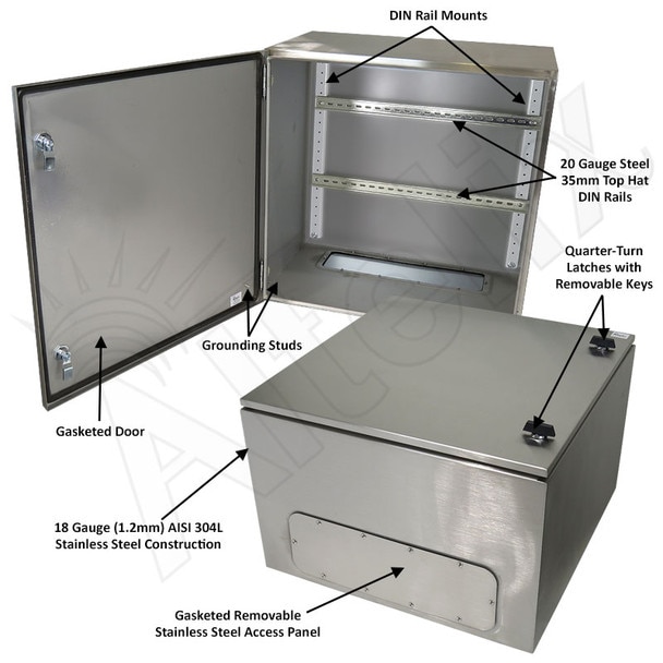 Altelix 24x24x16 Industrial DIN Rail NEMA 4X Stainless Steel Weatherproof Enclosure