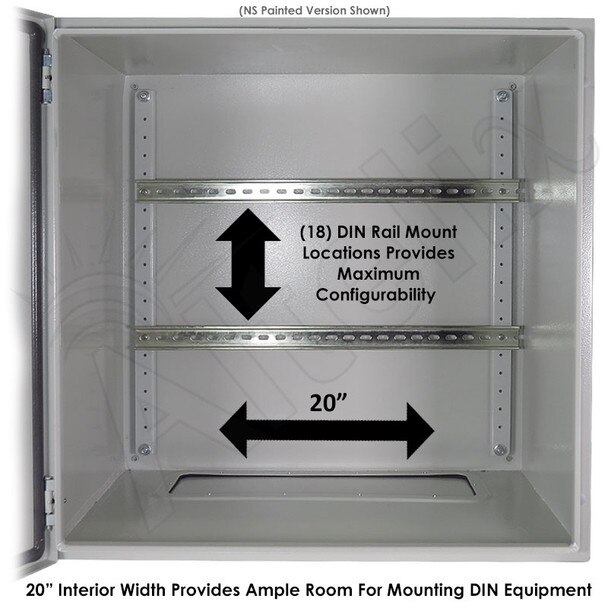 Altelix 24x24x16 Industrial DIN Rail Stainless Steel Weatherproof NEMA Enclosure with 120 VAC Outlets Power Cord 85F Turn-On Cooling Fans