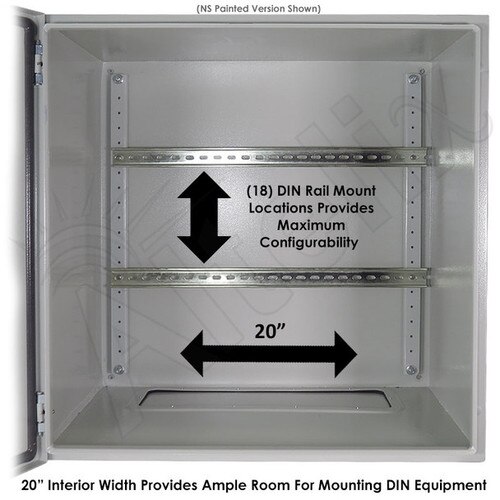 Altelix 24x24x16 Industrial DIN Rail Stainless Steel Weatherproof NEMA Enclosure with 120 VAC Outlets Power Cord 85F Turn-On Cooling Fans