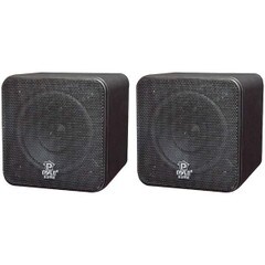 Pyle Home- 4-Inch 200-Watt Mini-Cube Bookshelf Speakers Black PCB4BK