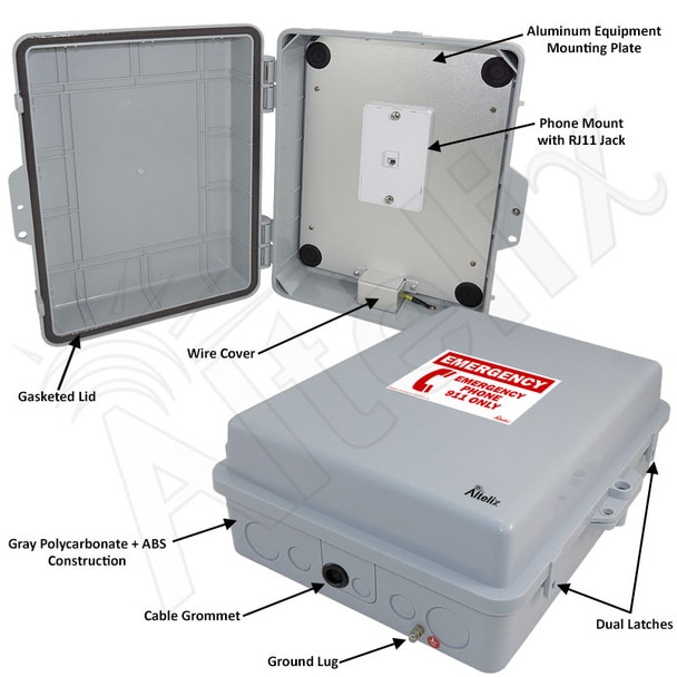 Altelix Weatherproof Emergency Phone Call Box for Slim-Line Phones 14x11x5 with Emergency Phone Label