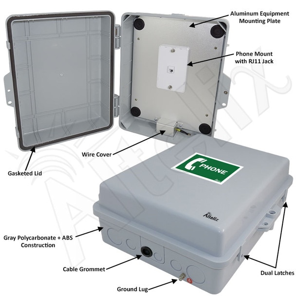 Altelix Outdoor Weatherproof Phone Call Box for Slim-Line Phones 14x11x5 with Phone Label