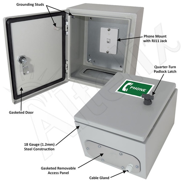 Altelix 12x10x6 Steel Outdoor Weatherproof NEMA 4X Phone Call Box with Service Phone Label
