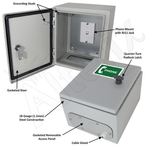 Altelix 12x10x6 Steel Outdoor Weatherproof NEMA 4X Phone Call Box with Service Phone Label